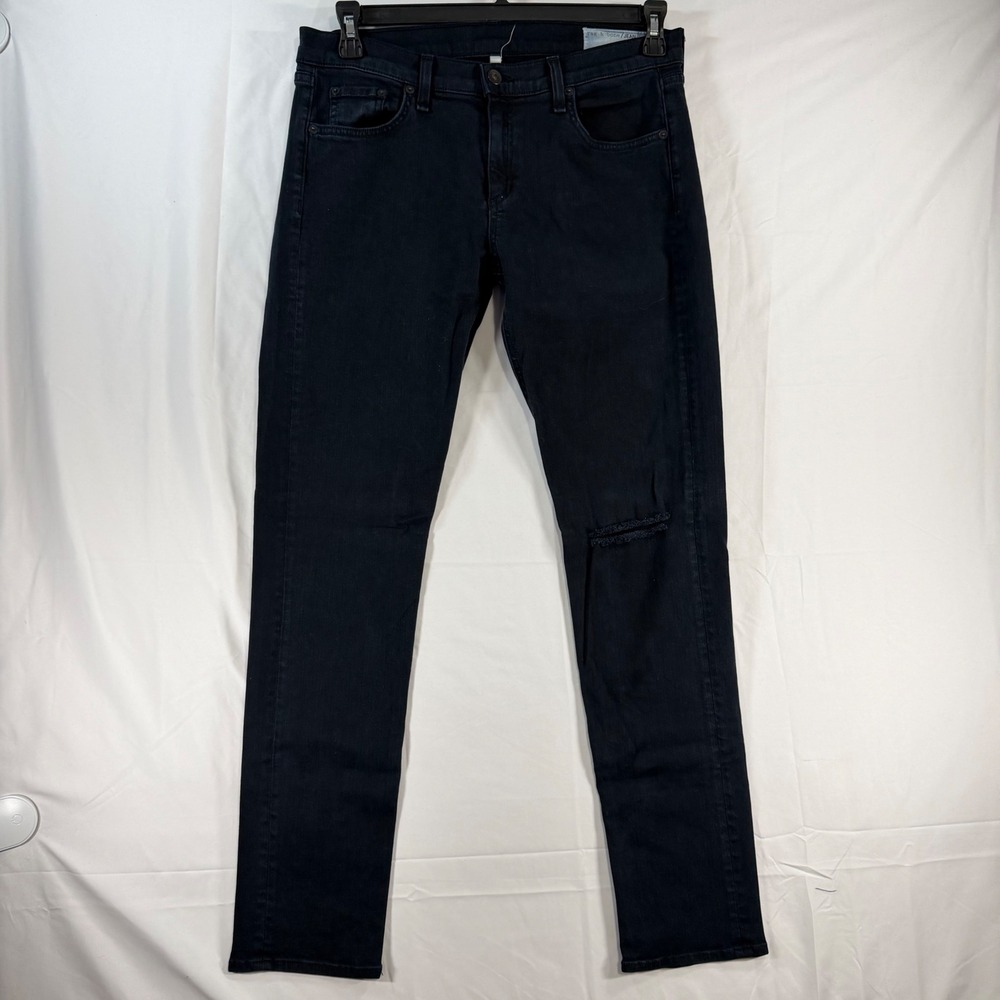 Rag & Bone The Dre Slim Boyfriend Jeans Dark Indigo Distressed Knee Size 28 - Picture 2 of 13